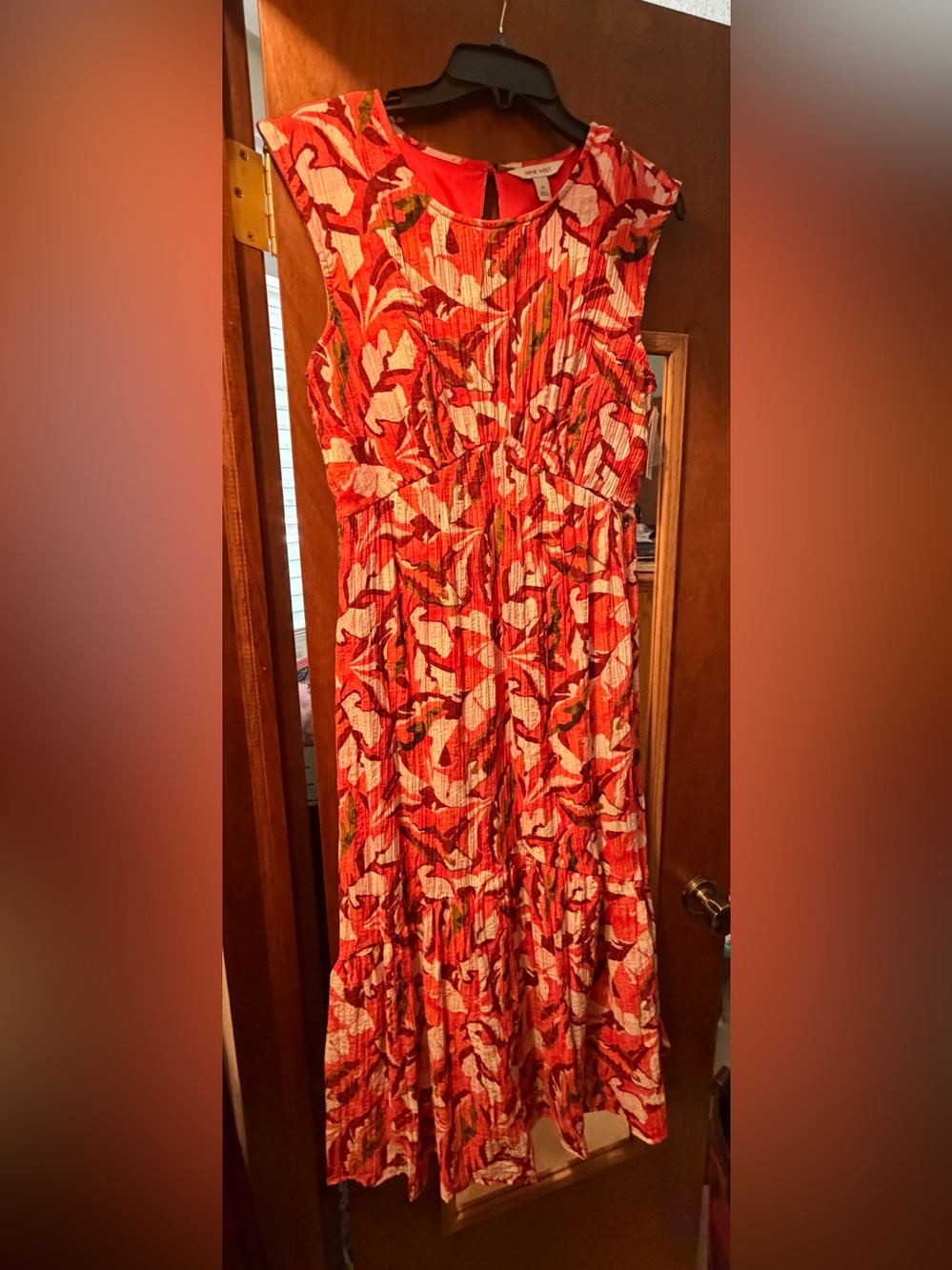 Sleeveless Red Floral Pleated Maxi Dress by Nine West